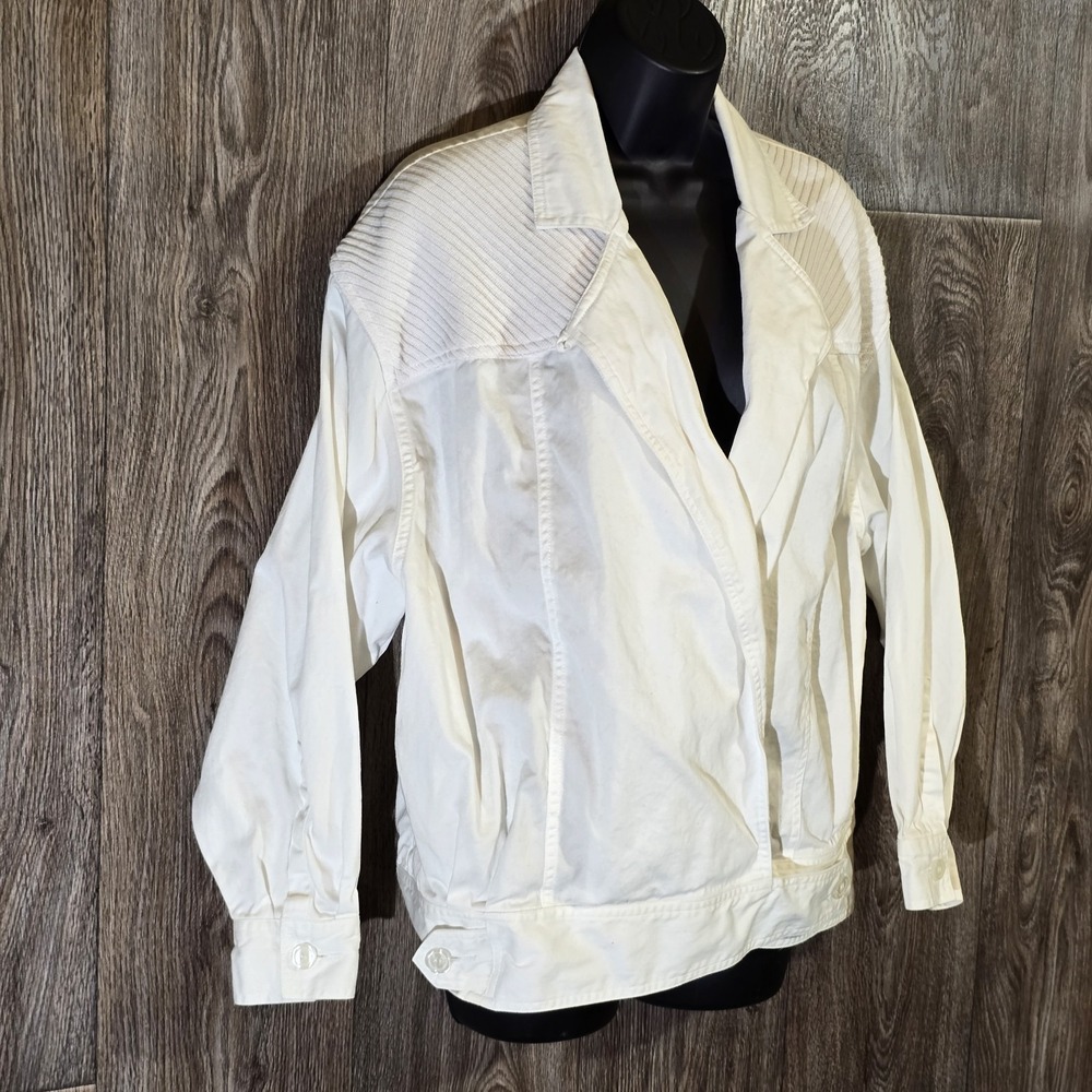 Vintage 1991 TOGETHER! White Cotton Jacket Missy S Oversized‎ Ribbed Detail